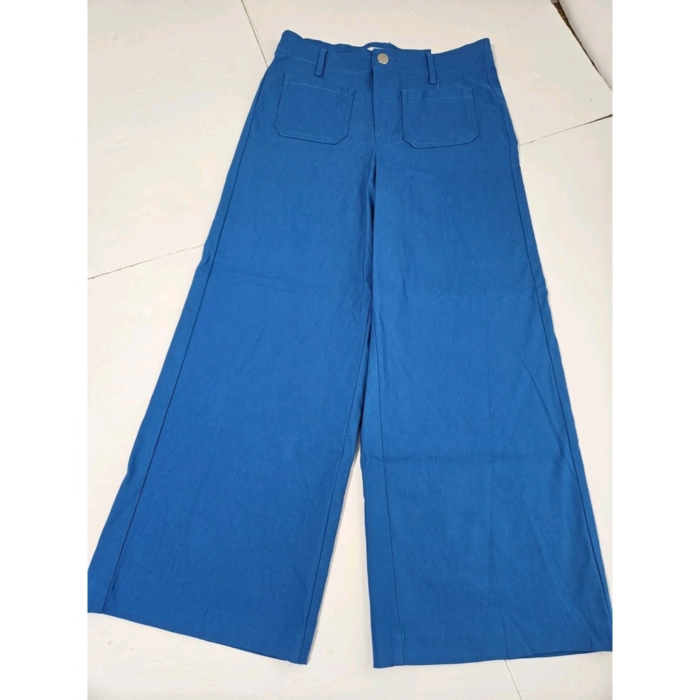 New Jules & Leopold Wide Leg Crop Trousers Royal Blue Womens Size Small 28 Inch